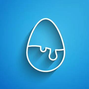 White line Chocolate egg icon isolated on blue background. Long shadow. Vector Stock Illustration