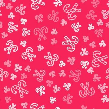 White line Christmas candy cane with stripes icon isolated seamless pattern on Stock Illustration