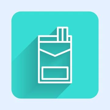 White line Cigarettes pack box icon isolated with long shadow background. C.. Stock Illustration