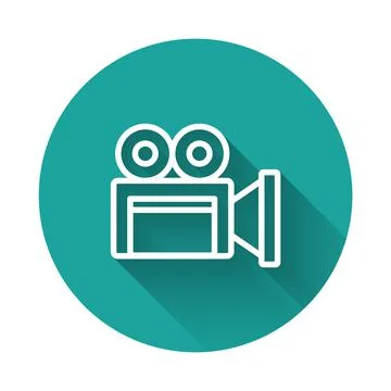 White line Cinema camera icon isolated with long shadow. Video camera. Movie Stock Illustration