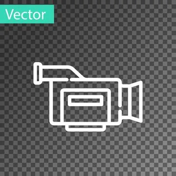 White line Cinema camera icon isolated on transparent background. Video camera Stock Illustration