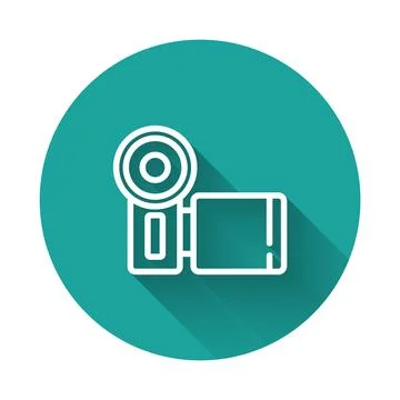 White line Cinema camera icon isolated with long shadow. Video camera. Movie Stock Illustration