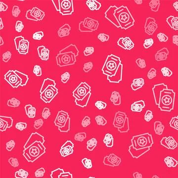 White line Circus ticket icon isolated seamless pattern on red background. .. Illustrazione stock