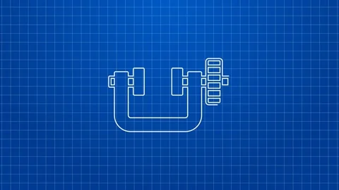 White line Clamp and screw tool icon isolated on blue background. Locksmith tool 스톡 동영상 169324315