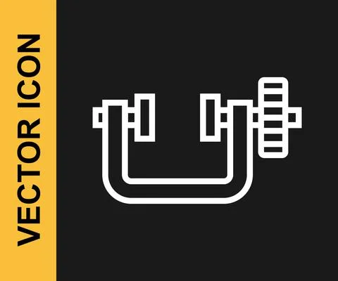 White line Clamp and screw tool icon isolated on black background. Locksmith Illustrazione stock