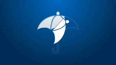 White line Classic elegant opened umbrella icon isolated on blue background Stock Footage 144081667