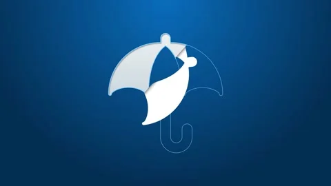 White line Classic elegant opened umbrella icon isolated on blue background Stock Footage 154095694