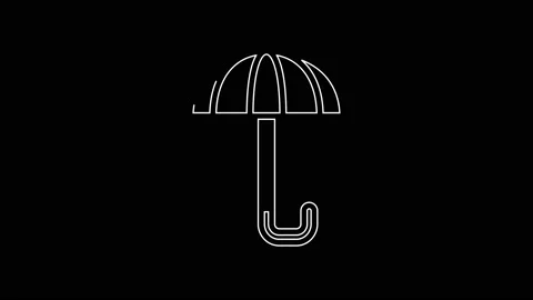 White line Classic elegant opened umbrella icon isolated on black background Stock Footage 167589908