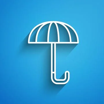 White line Classic elegant opened umbrella icon isolated on blue background 库存插图
