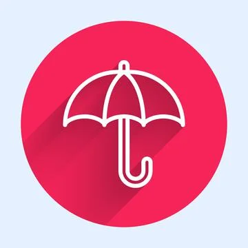 White line Classic elegant opened umbrella icon isolated with long shadow. Rain Stock Illustration