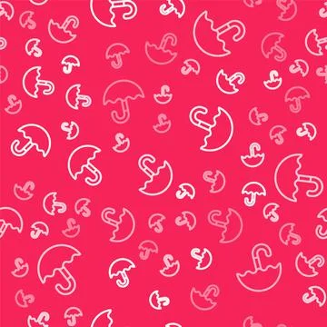 White line Classic elegant opened umbrella icon isolated seamless pattern on red Stock Illustration