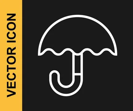 White line Classic elegant opened umbrella icon isolated on black background. Illustrazione stock