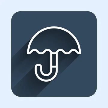 White line Classic elegant opened umbrella icon isolated with long shadow Stock Illustration