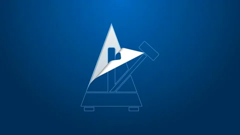 White line Classic Metronome with pendulum in motion icon isolated on blue Stock Footage 144290070