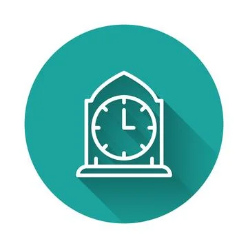 White line Clock icon isolated with long shadow background. Time symbol. Gr.. 스톡 일러스트