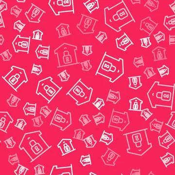 White line Closed warehouse icon isolated seamless pattern on red background Illustrazione stock
