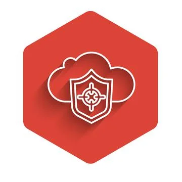 White line Cloud and shield icon isolated with long shadow. Cloud storage data Stock Illustration