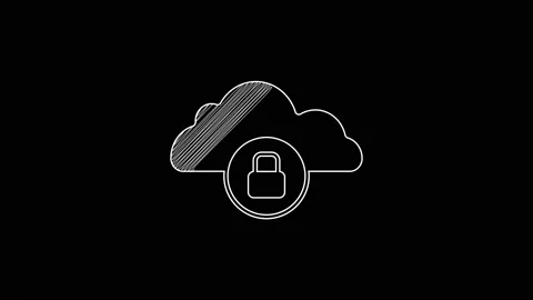 White line Cloud computing lock icon isolated on black background. Security Stock Footage 203700063