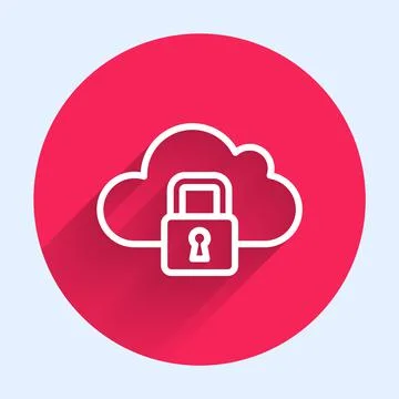 White line Cloud computing lock icon isolated with long shadow. Security, safety Illustrazione stock