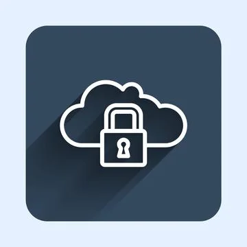 White line Cloud computing lock icon isolated with long shadow background Stock Illustration