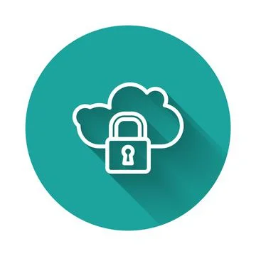 White line Cloud computing lock icon isolated with long shadow. Security, safety 스톡 일러스트