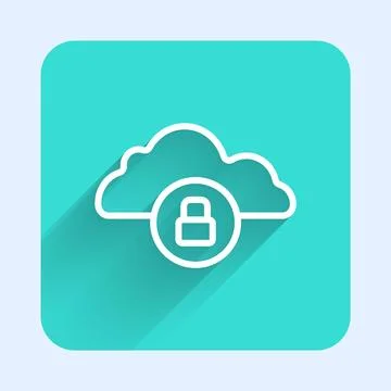 White line Cloud computing lock icon isolated with long shadow background Illustrazione stock