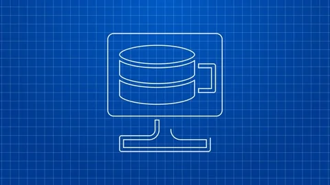 White line Cloud database icon isolated on blue background. Cloud computing Stock Footage 169314976