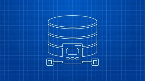 White line Cloud database icon isolated on blue background. Cloud computing Stock Footage 169314997