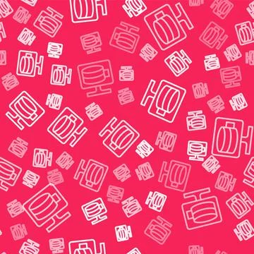 White line Cloud database icon isolated seamless pattern on red background Stock Illustration