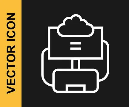 White line Cloud database icon isolated on black background. Cloud computing Stock Illustration