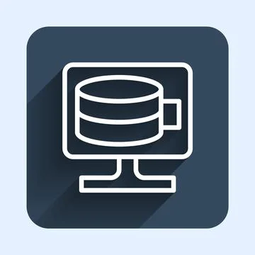 White line Cloud database icon isolated with long shadow background. Cloud co Stock Illustration