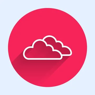 White line Cloud icon isolated with long shadow. Red circle button. Vector Stock Illustration