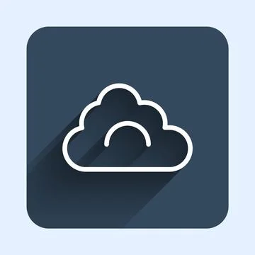 White line Cloud icon isolated with long shadow background. Blue square but.. イラスト素材