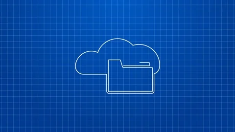 White line Cloud or online library icon isolated on blue background. Internet Stock Footage 169318822