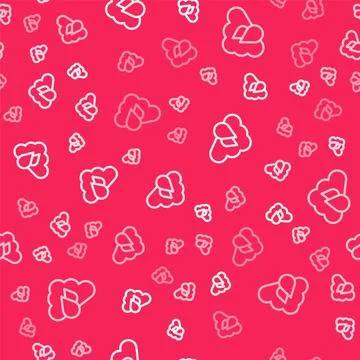 White line Cloud with rain icon isolated seamless pattern on red background Stock Illustration