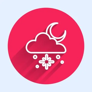 White line Cloud with snow and sun icon isolated with long shadow. Cloud with Stock Illustration