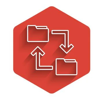 White line Cloud storage text document folder icon isolated with long shadow Stock Illustration