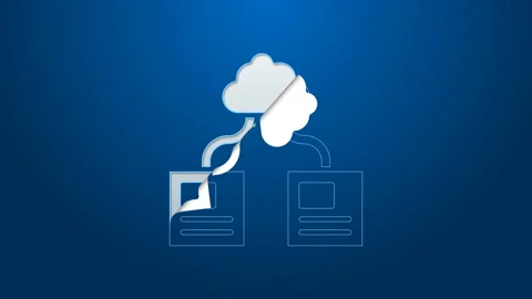 White line Cloud technology data transfer and storage icon isolated on blue Stock Footage 144352302