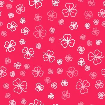 White line Clover icon isolated seamless pattern on red background. Happy Saint Illustrazione stock
