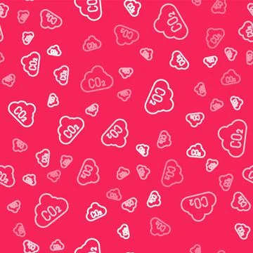 White line CO2 emissions in cloud icon isolated seamless pattern on red backg Stock Illustration