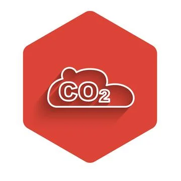 White line CO2 emissions in cloud icon isolated with long shadow background.. Illustrazione stock