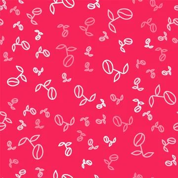 White line Coffee beans icon isolated seamless pattern on red background. Vector Stock Illustration