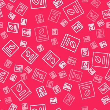 White line Coffee book icon isolated seamless pattern on red background. Vector イラスト素材