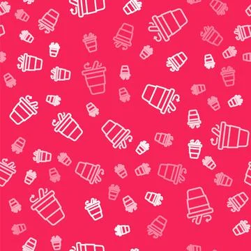 White line Coffee cup to go icon isolated seamless pattern on red background イラスト素材