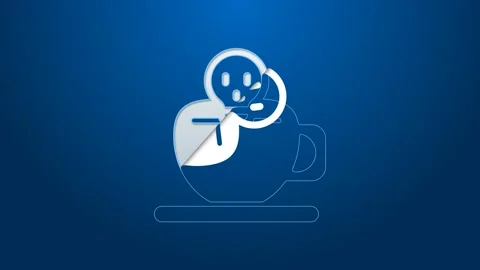 White line Coffee cup with skull icon isolated on blue background. 4K Video Stock Footage 167861839