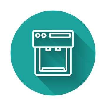White line Coffee machine icon isolated with long shadow. Green circle button Stock Illustration