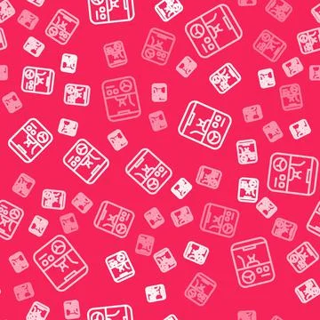 White line Coffee machine icon isolated seamless pattern on red background Illustrazione stock