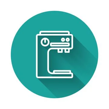 White line Coffee machine icon isolated with long shadow. Green circle button Stock Illustration