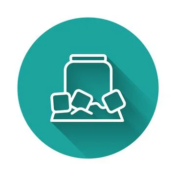 White line Cold beer can icon isolated with long shadow background. Green circle Stock Illustration