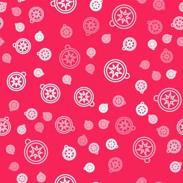 White line Compass icon isolated seamless pattern on red background. Windrose Illustrazione stock